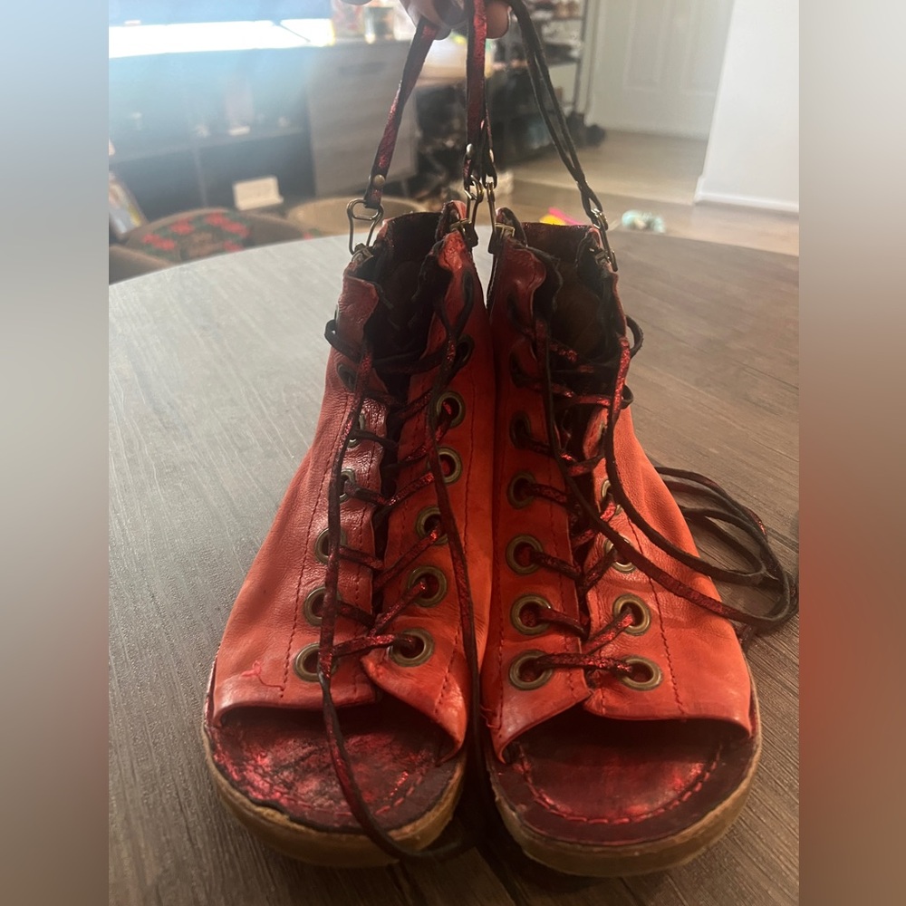 A.S.98 Red Leather Sandals Rhett Lace Up